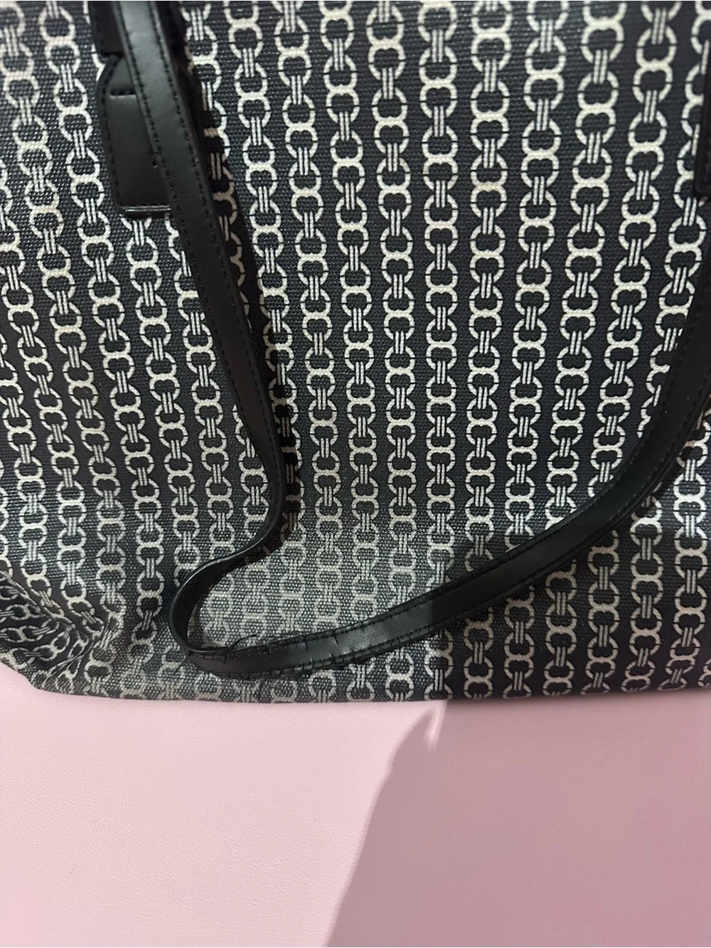 Tory Burch Black & Cream Signature Stripe Tote